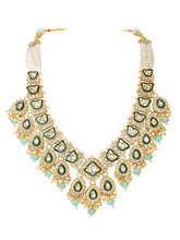 Gold Plated Green Mint Kundan Pearl Bridal Set
