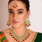Gold Plated Green Kundan Maroon Bead Bridal Set