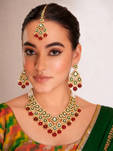 Gold Plated Green Kundan Maroon Bead Bridal Set