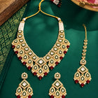 Gold Plated Green Kundan Maroon Bead Bridal Set