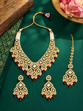 Gold Plated Green Kundan Maroon Bead Bridal Set