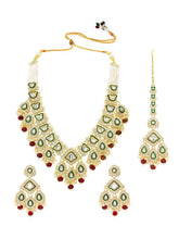 Gold Plated Green Kundan Maroon Bead Bridal Set