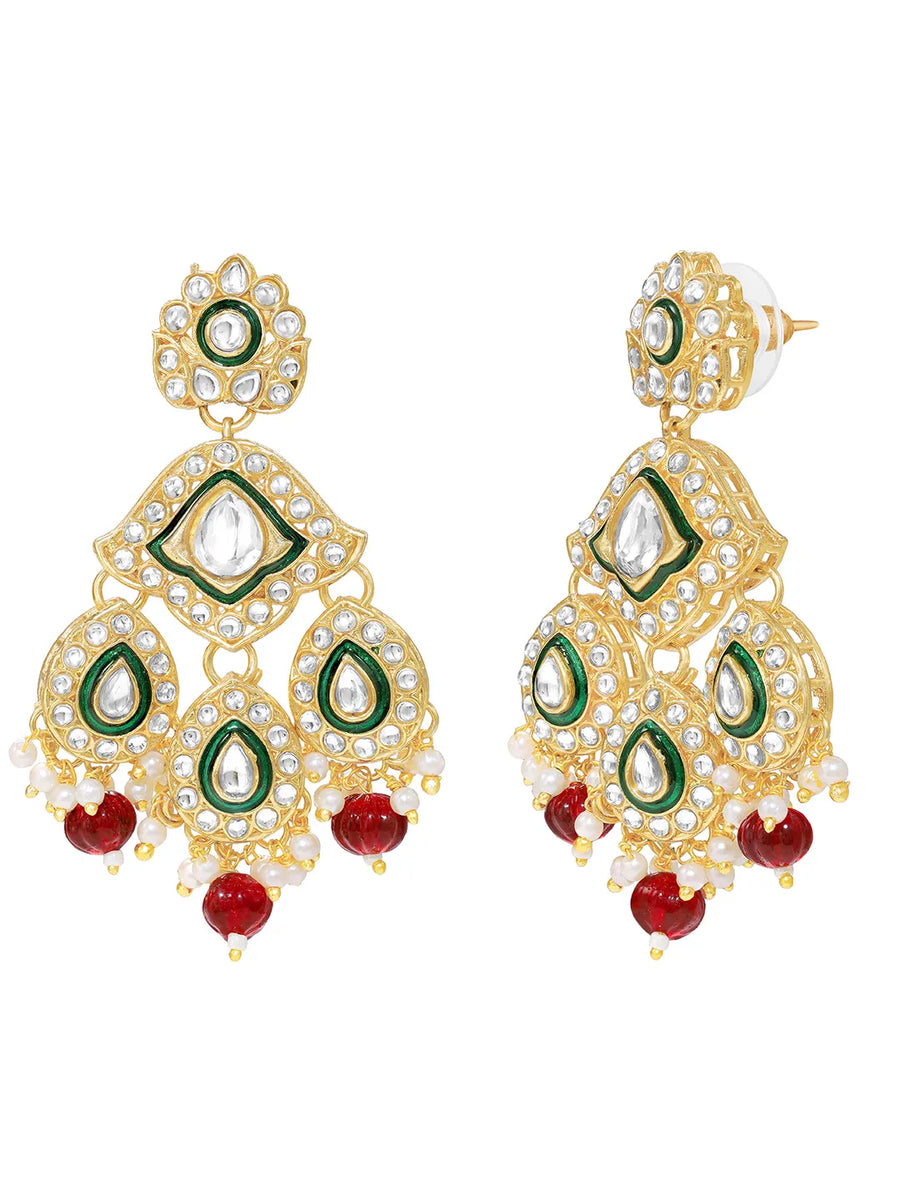 Gold Plated Green Kundan Maroon Bead Bridal Set