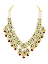 Gold Plated Green Kundan Maroon Bead Bridal Set