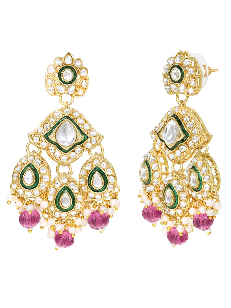 Gold Plated Mint Kundan Pearl Bridal Necklace Set