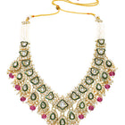 Gold Plated Mint Kundan Pearl Bridal Necklace Set