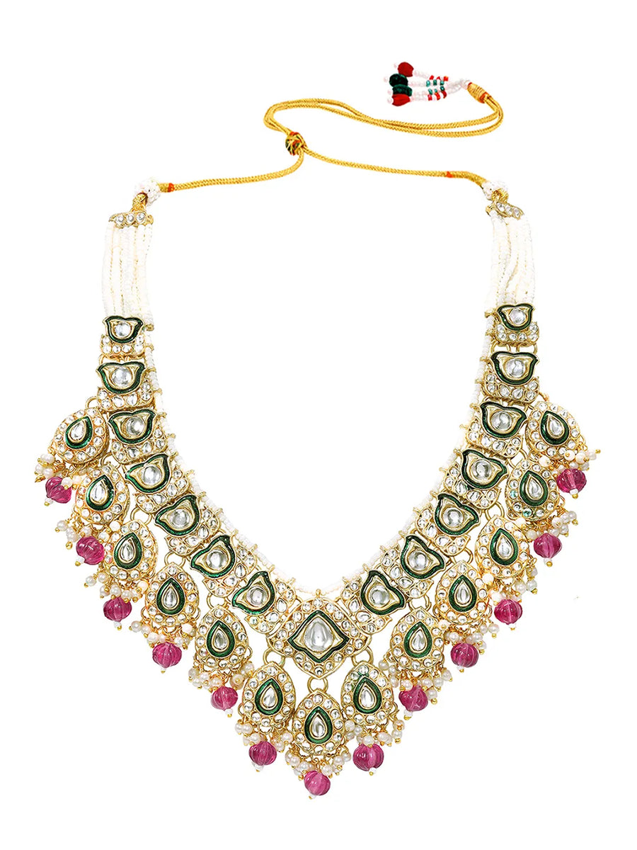 Gold Plated Mint Kundan Pearl Bridal Necklace Set