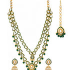 Gold Plated Green Kundan Cascade Necklace Set