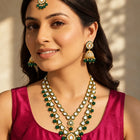 Gold Plated Green Kundan Cascade Necklace Set