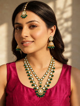 Gold Plated Green Kundan Cascade Necklace Set