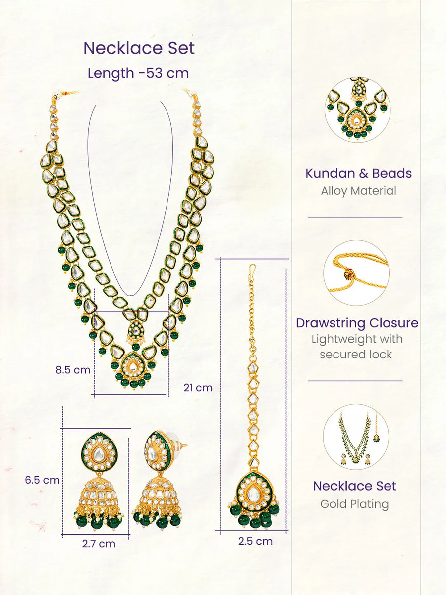 Gold Plated Green Kundan Cascade Necklace Set