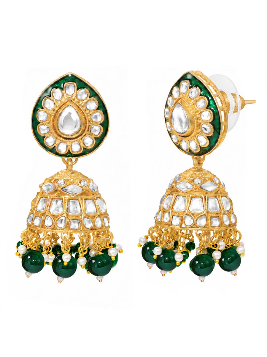 Gold Plated Green Kundan Cascade Necklace Set