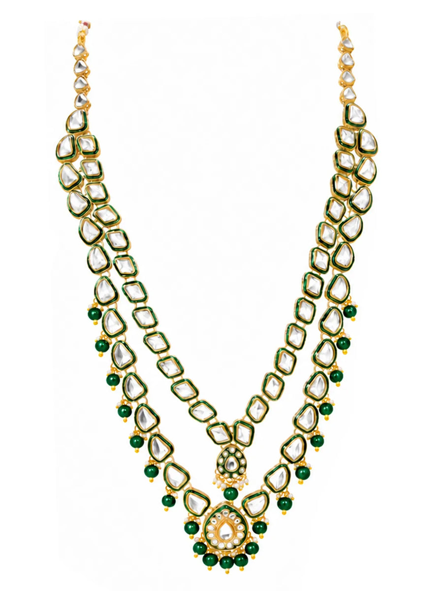 Gold Plated Green Kundan Cascade Necklace Set