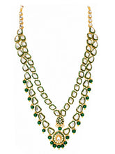 Gold Plated Green Kundan Cascade Necklace Set
