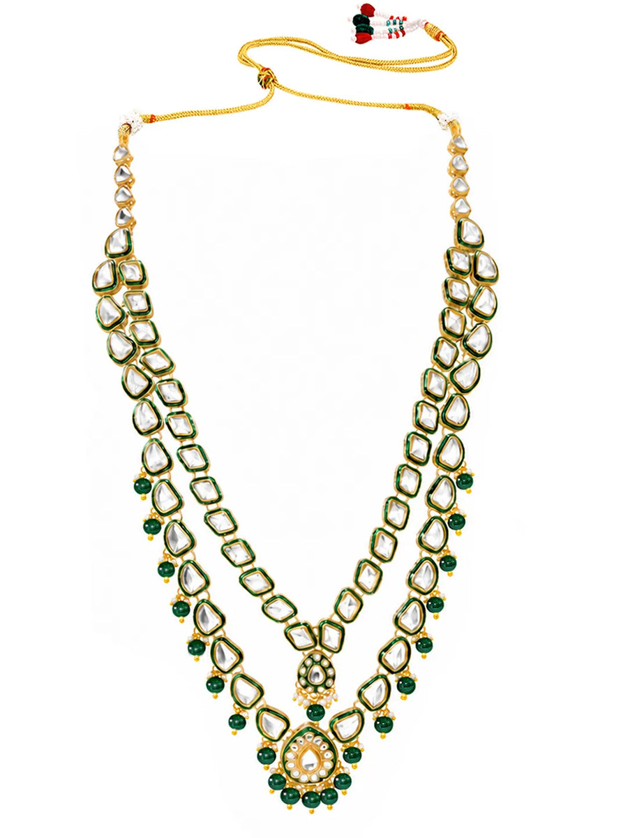 Gold Plated Green Kundan Cascade Necklace Set