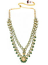 Gold Plated Green Kundan Cascade Necklace Set