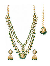 Gold Plated Green Kundan Cascade Necklace Set