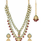 Gold Plated Green Kundan Maroon Bead Necklace Set