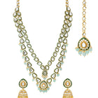 Gold Plated Mint Kundan Layered Necklace Set