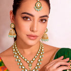 Gold Plated Mint Kundan Layered Necklace Set