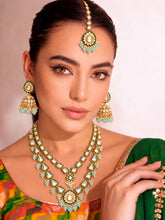 Gold Plated Mint Kundan Layered Necklace Set