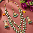 Gold Plated Mint Kundan Layered Necklace Set