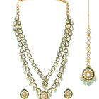 Gold Plated Mint Kundan Layered Necklace Set