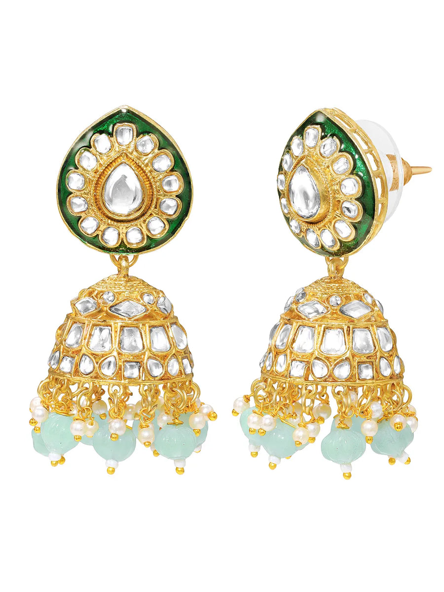 Gold Plated Mint Kundan Layered Necklace Set