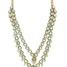 Gold Plated Mint Kundan Layered Necklace Set