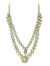 Gold Plated Mint Kundan Layered Necklace Set