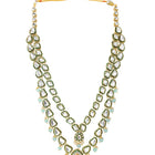 Gold Plated Mint Kundan Layered Necklace Set