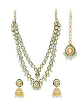 Gold Plated Mint Kundan Layered Necklace Set