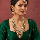 Gold Plated Green Kundan Maroon Bead Necklace Set