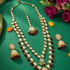 Gold Plated Green Kundan Maroon Bead Necklace Set