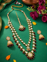 Gold Plated Green Kundan Maroon Bead Necklace Set
