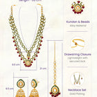 Gold Plated Green Kundan Maroon Bead Necklace Set