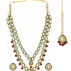 Gold Plated Green Kundan Maroon Bead Necklace Set