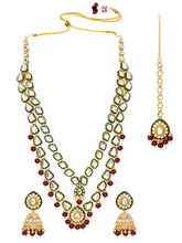 Gold Plated Green Kundan Maroon Bead Necklace Set