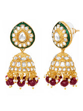 Gold Plated Green Kundan Maroon Bead Necklace Set