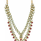 Gold Plated Green Kundan Maroon Bead Necklace Set