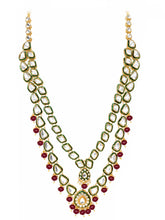 Gold Plated Green Kundan Maroon Bead Necklace Set
