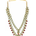 Gold Plated Green Kundan Maroon Bead Necklace Set