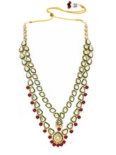 Gold Plated Green Kundan Maroon Bead Necklace Set