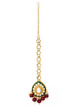 Gold Plated Green Kundan Maroon Bead Necklace Set