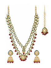 Gold Plated Green Kundan Maroon Bead Necklace Set