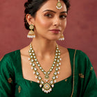 Gold Plated Green Kundan Pearl Layered Set
