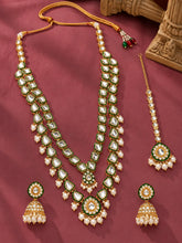 Gold Plated Green Kundan Pearl Layered Set
