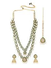 Gold Plated Green Kundan Pearl Layered Set