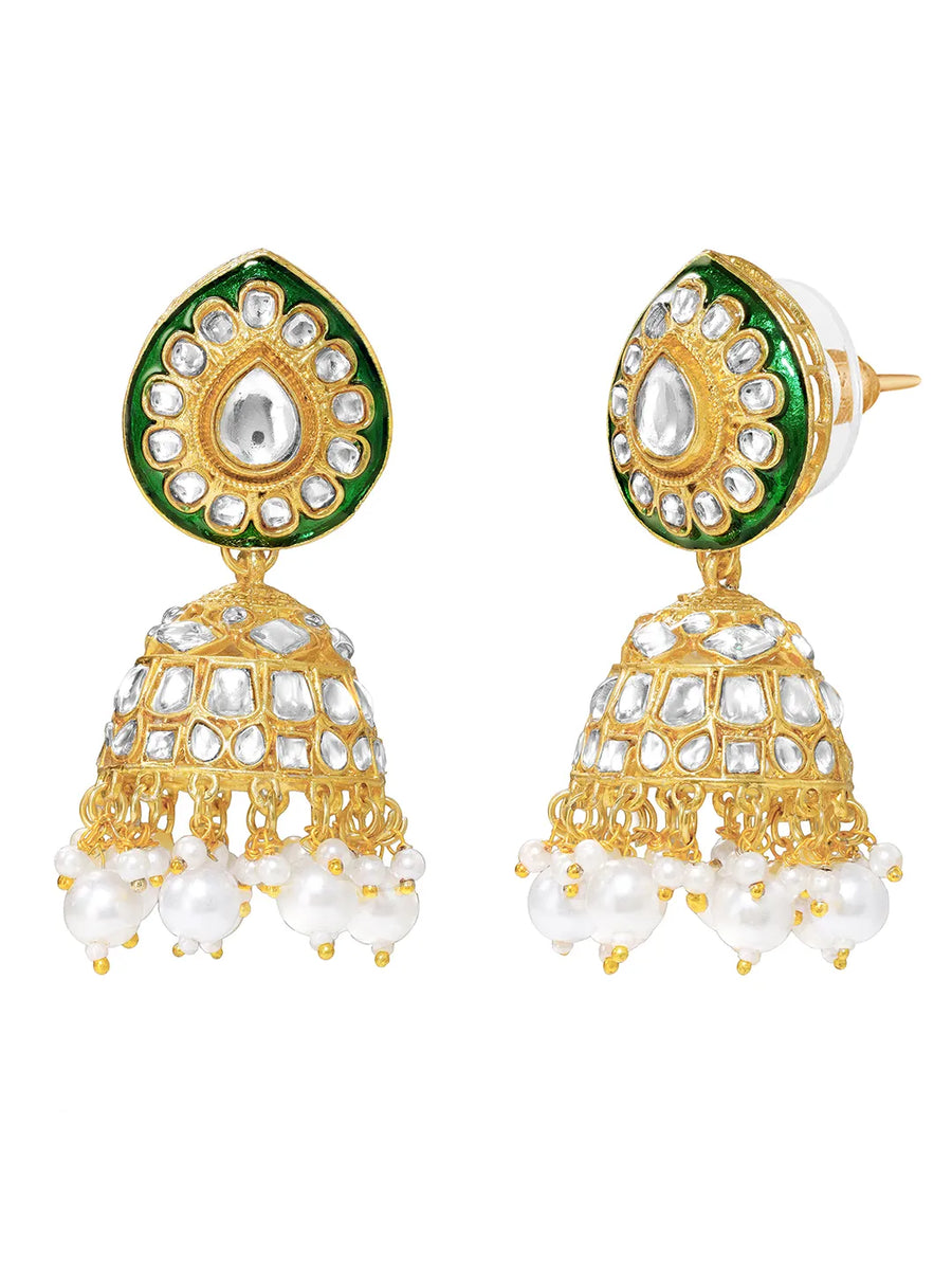 Gold Plated Green Kundan Pearl Layered Set