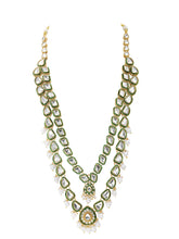 Gold Plated Green Kundan Pearl Layered Set